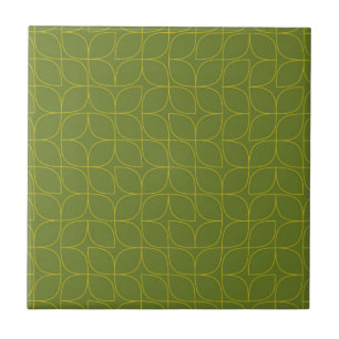 Green, cool, trendy, playful leaf abstraction ceramic tile