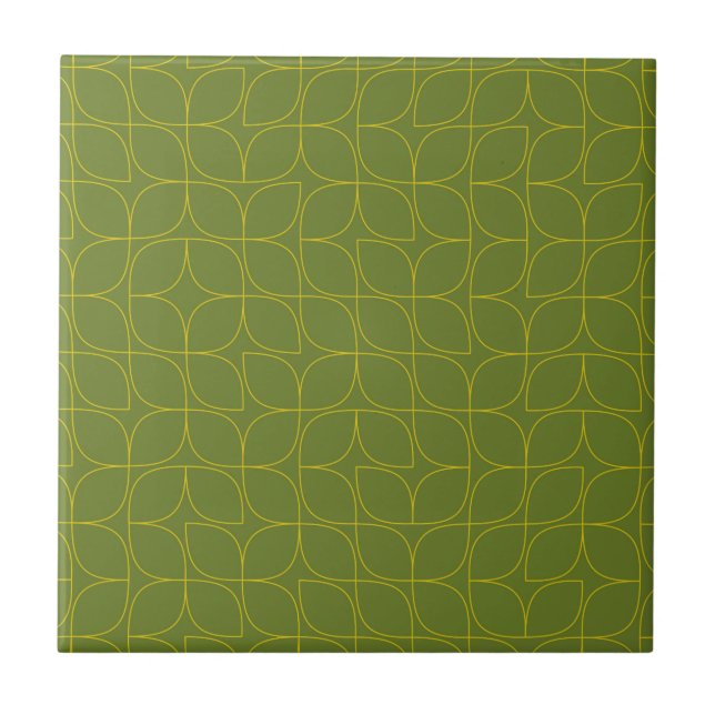 Green, cool, trendy, playful leaf abstraction ceramic tile (Front)