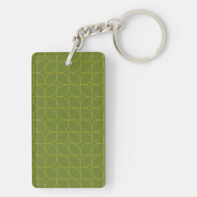 Green, cool, trendy, playful leaf abstraction key ring (Back)