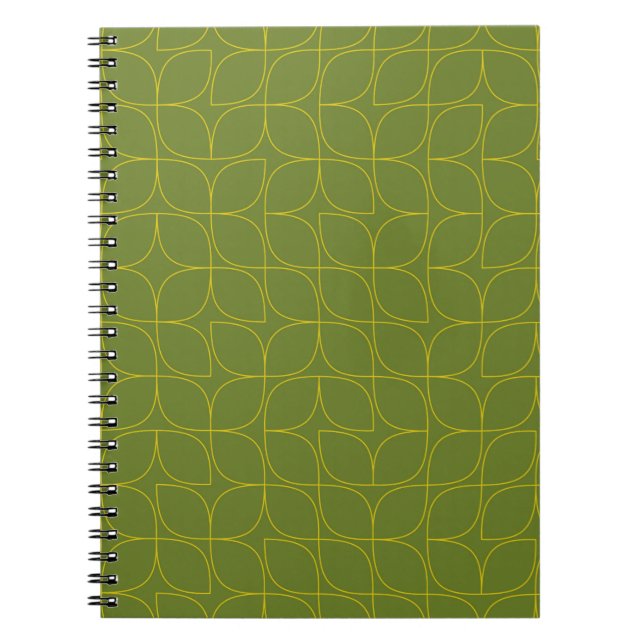 Green, cool, trendy, playful leaf abstraction notebook (Front)