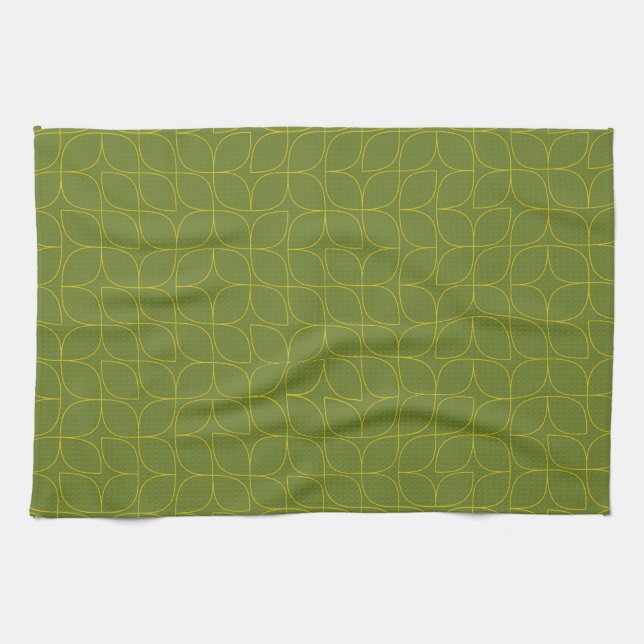 Green, cool, trendy, playful leaf abstraction tea towel (Horizontal)