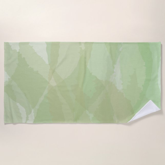 Green, cool, trendy watercolor abstract pattern beach towel (Front)