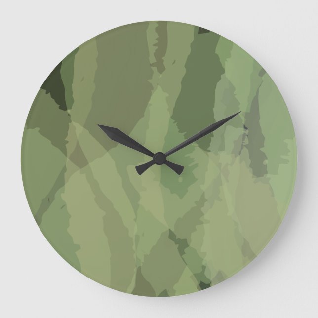 Green, cool, trendy watercolor abstract pattern large clock (Front)