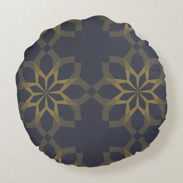 Green, cool, unique, trendy flower abstraction round cushion (Back)