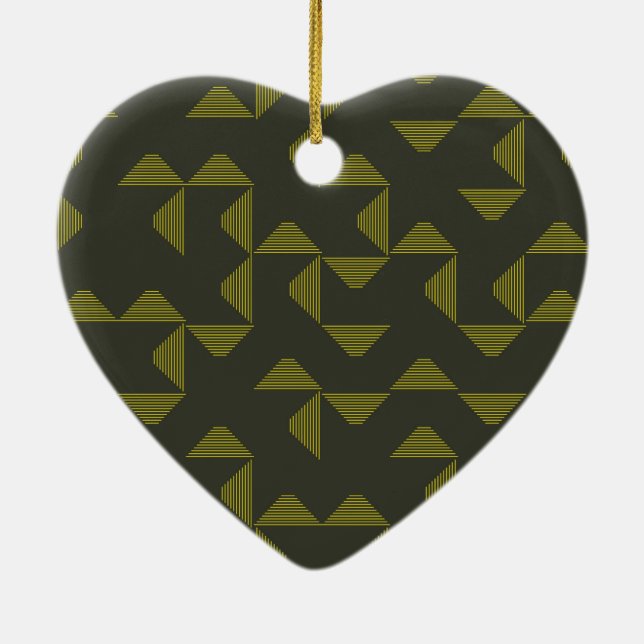 Green, cool, unique, trendy triangles pattern ceramic ornament (Back)