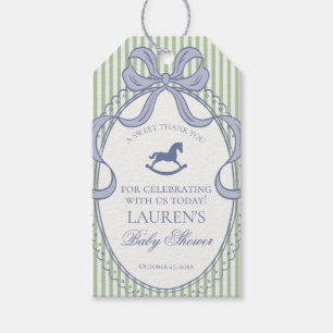 Green Coquette Bow Rocking Horse Baby Shower Favor Gift Tags