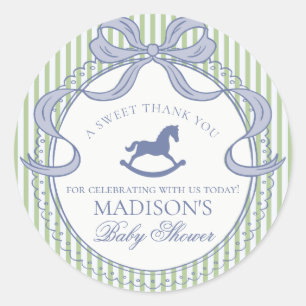 Green Coquette Bow Rocking Horse Baby Shower Favou Classic Round Sticker