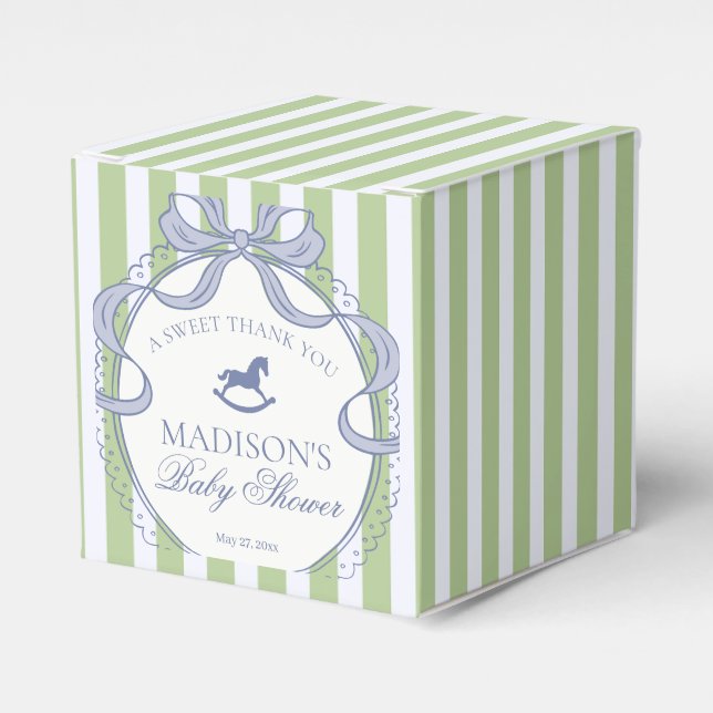 Green Coquette Bow Rocking Horse Baby Shower Favour Box (Front Side)
