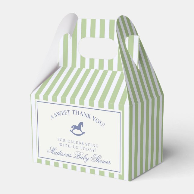 Green Coquette Bow Rocking Horse Baby Shower Favour Box (Front Side)