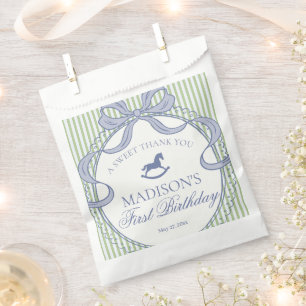 Green Coquette Bow Rocking Horse Birthday Dessert Favour Bag