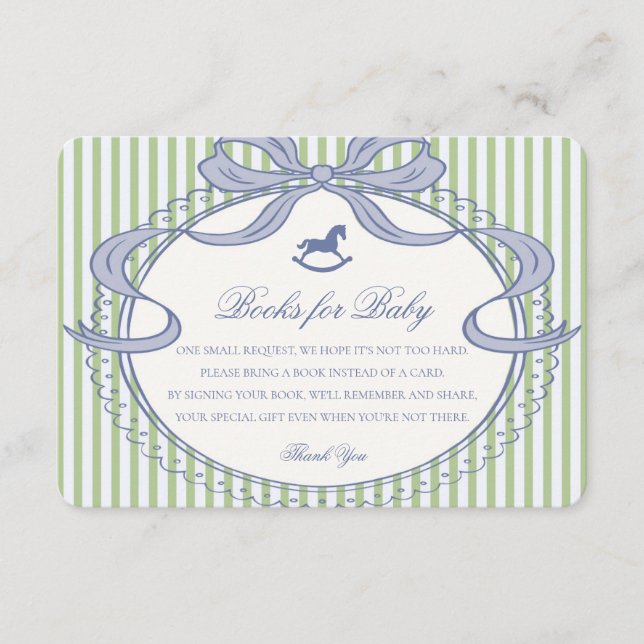Green Coquette Bow Rocking Horse Books for Baby Enclosure Card (Front)