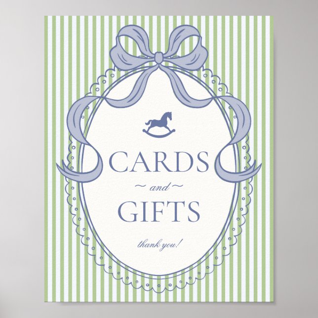 Green Coquette Bow Rocking Horse Cards & Gifts Poster (Front)