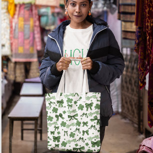 Green Coquette Lucky St Patrick's Day Pattern Tote Bag