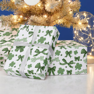 Green Coquette Lucky St Patrick's Day Pattern Wrapping Paper