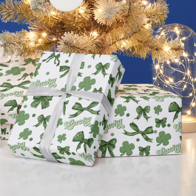 Green Coquette Lucky St Patrick's Day Pattern Wrapping Paper (Holidays)