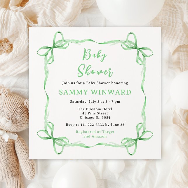 Green Coquette Ribbon Baby Shower Invitation (Creator Uploaded)