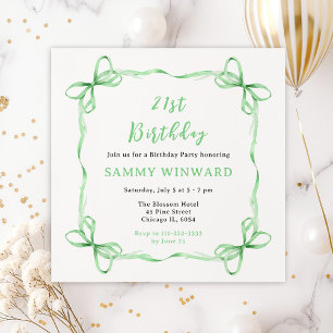 Green Coquette Ribbon Birthday Party Invitation