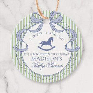 Green Coquette Rocking Horse Baby Shower Circle Favour Tags