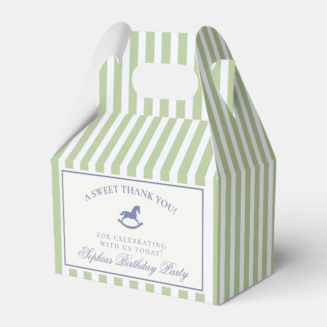 Green Coquette Rocking Horse Birthday Favour Box (Front Side)