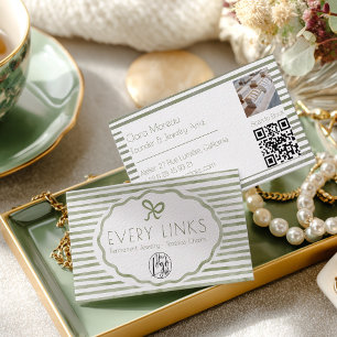 Green Coquette Stripes Permanent Jewellery QR Code Business Card