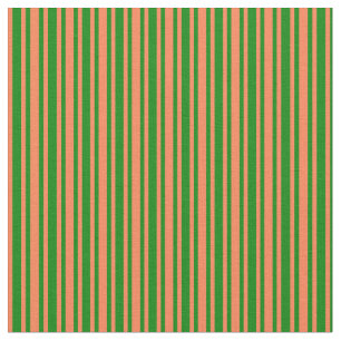 Green & Coral Coloured Pattern of Stripes Fabric