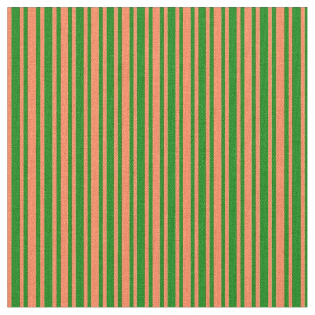 Green & Coral Coloured Pattern of Stripes Fabric (Close Up)