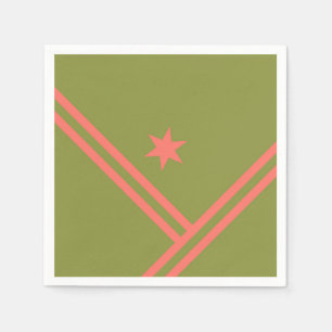 Green Coral Diagonal Stripes Star Modern Graphic Napkin