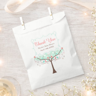 Green Coral Floral Bird Baby Shower Thank You Favour Bag