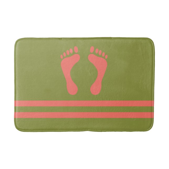Green Coral Stripes and Feet Modern Graphic Bath Mat (Front)