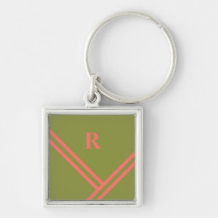 Green Coral Stripes Trending Colours Monogram Key Ring
