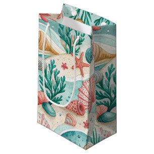 GREEN & CORAL SUMMER SEASHELLS SMALL GIFT BAG