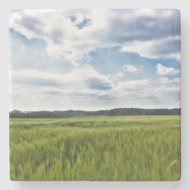 Green Cornfields and Blue Skies Stone Coaster (Front)