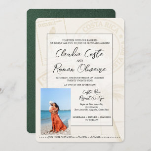 Green Costa Rica Passport Wedding Invitation