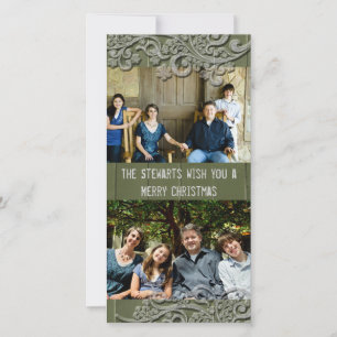 Green Cottage Wood Country Two Photo Holiday Cards