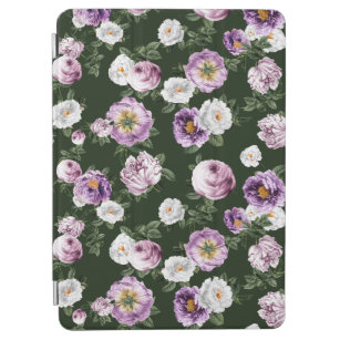 Green Cottagecore Pink and Purple Flower Design iPad Air Cover