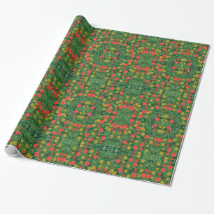 Green Country Flowers Mirror Pattern Gift Wrap
