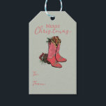 Green Country Merry Christmas To From Gift Tag<br><div class="desc">This festive country To/From gift tag features a hand-drawn pair of cowgirl christmas boots sitting among pinecones,  pine and holly berries on the front. The back features a fun pattern with these same western elements. Elegant sage green background.</div>
