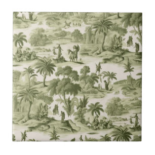 Green Countryside Hot Air Balloon Toile (10) Ceramic Tile