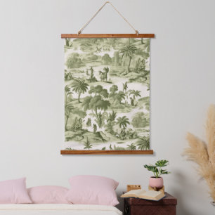 Green Countryside Hot Air Balloon Toile (10) Hanging Tapestry