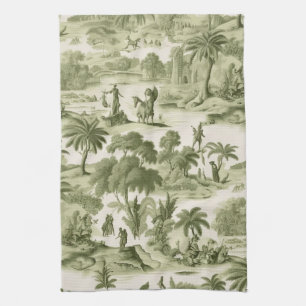 Green Countryside Hot Air Balloon Toile (10) Tea Towel