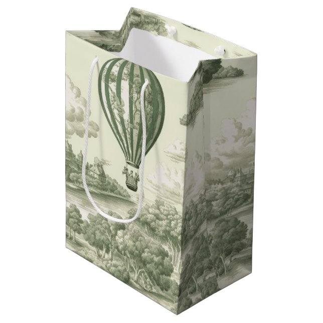 Green Countryside Hot Air Balloon Toile (1) Medium Gift Bag (Front Angled)