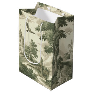 Green Countryside Hot Air Balloon Toile (2) Medium Gift Bag