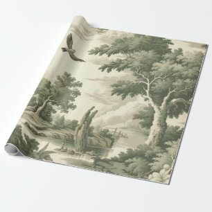 Green Countryside Hot Air Balloon Toile (2) Wrapping Paper