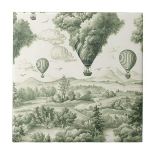 Green Countryside Hot Air Balloon Toile (3) Ceramic Tile