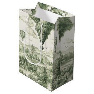 Green Countryside Hot Air Balloon Toile (3) Medium Gift Bag