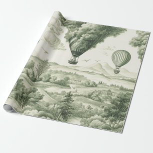 Green Countryside Hot Air Balloon Toile (3) Wrapping Paper