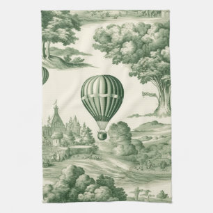 Green Countryside Hot Air Balloon Toile (4) Tea Towel