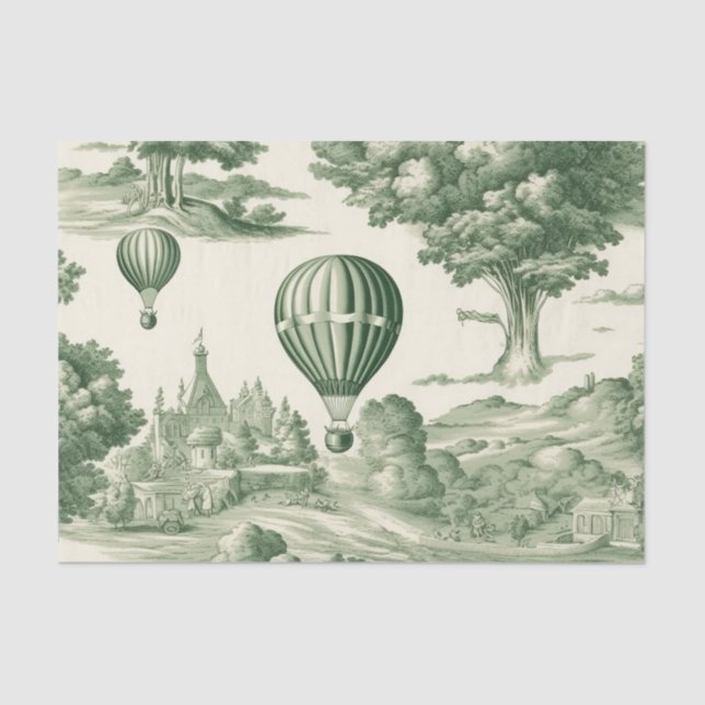 Green Countryside Hot Air Balloon Toile (4) Tissue Paper (Front)