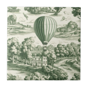 Green Countryside Hot Air Balloon Toile (5) Ceramic Tile