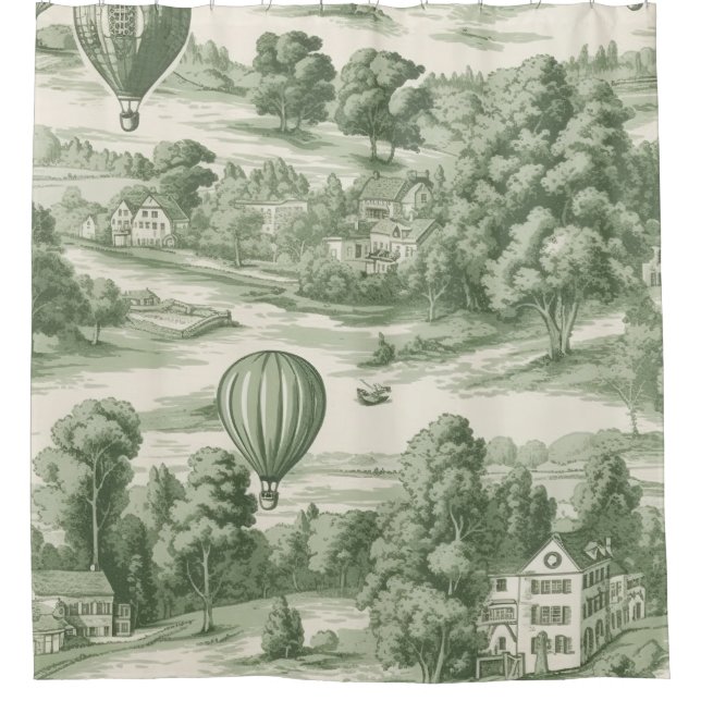 Green Countryside Hot Air Balloon Toile (6) Shower Curtain (Front)